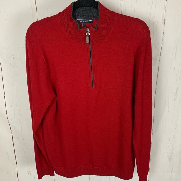 Hart Schaffner Marx Quarter-Zip Sweater red Medium 100% merino wool - Picture 1 of 9
